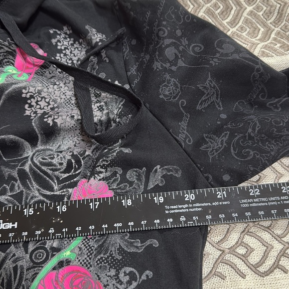 (W3) Self esteem, Y2K Vintage Floral Skull Print  Style Up Hooded Jacket W, Sz M - Picture 9 of 10